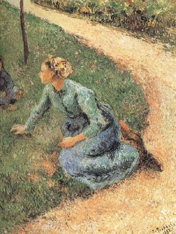 Camille Pissarro Peasant woman sitting on the side of the road china oil painting image